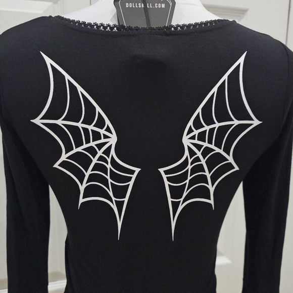 Dolls Kill The Grave Girls Punk Goth Bat Wings Black V Neck Fang Club Crop Top S - Picture 9 of 12